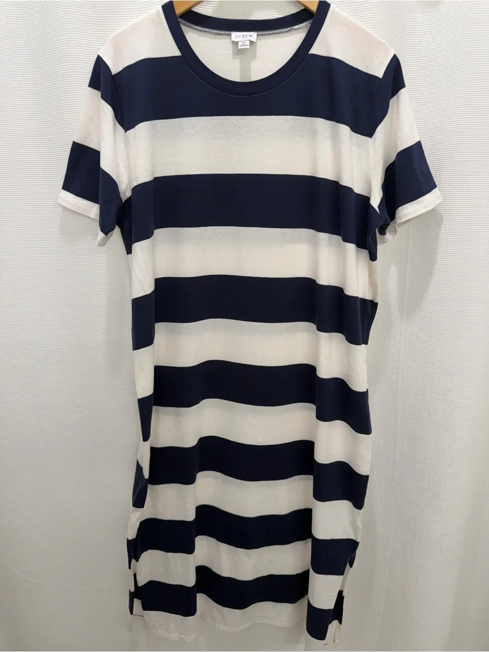 J.Crew Midi-T-shirt dress. Blue and white stripes.